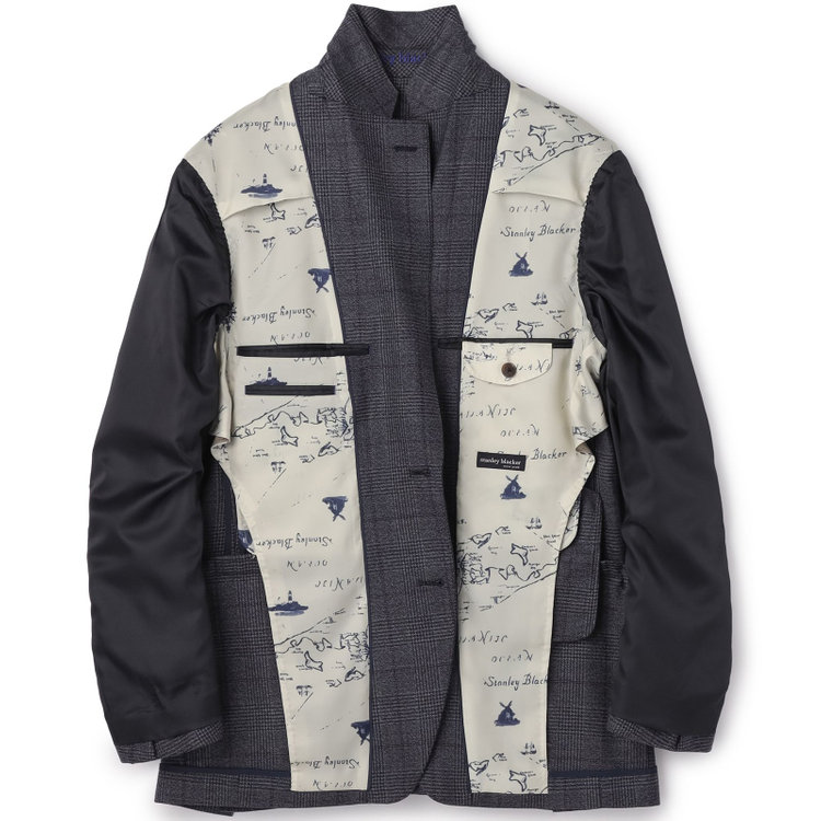 スタンリーブラッカ 【stanley blacker new york】【秋冬】2釦ジャケット/クラシックグレンチェック 紺中間