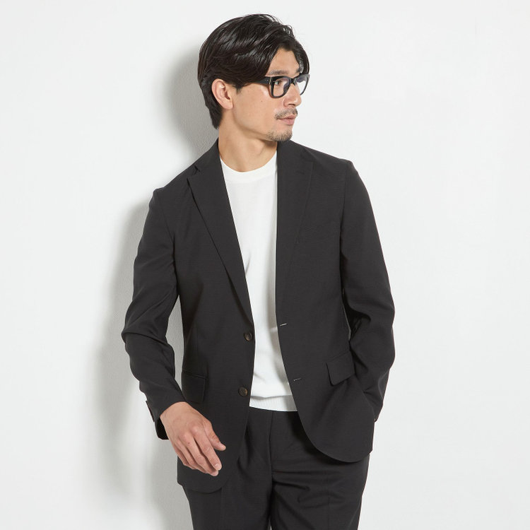 ＪＰ コンフォート 【JOHN PEARSE comfort】【春夏】2釦シングルスーツ 1タック/ブラック×チェック/ウエストシャーリング/COOL MAX/※パンツ裾上げ済み仕様 黒