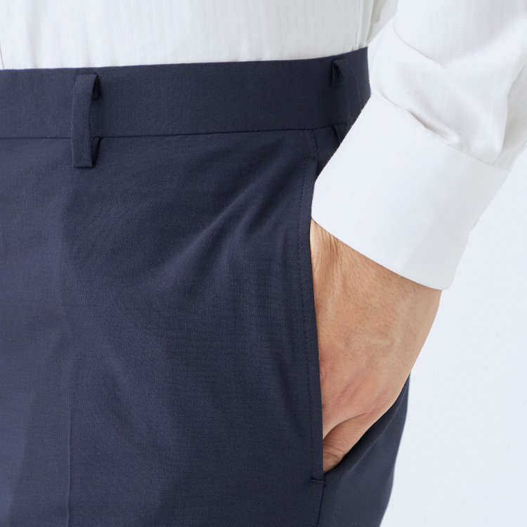 ジョンピアースブラック 【JOHN PEARSE Black SELECT LINE】【春夏】ポリエステル 0タックパンツ/ネイビー/ウォッシャブル/※裾上げ必要 紺濃色