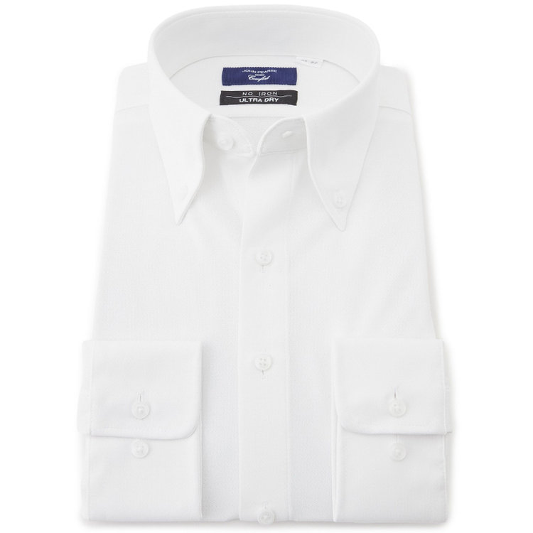 ＪＰコンフォート ネイビー 【JOHN PEARSE comfort navy】ボタンダウンカラーワイシャツ/ホワイト×ドビー/ULTRA MOVE「ニット素材」「ノーアイロン」「ストレッチ」「高通気性」/ULTRA DRY「吸水速乾」「汗ジミ抑制」 白