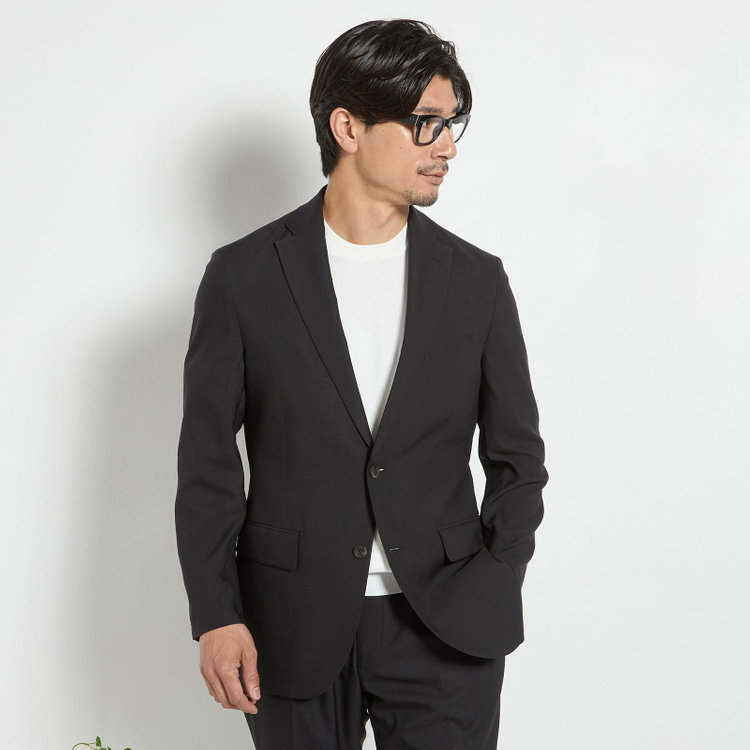 ＪＰ コンフォート 【JOHN PEARSE comfort】【春夏】2釦シングルスーツ 1タック/ブラック×チェック/ウエストシャーリング/COOL MAX/※パンツ裾上げ済み仕様 黒