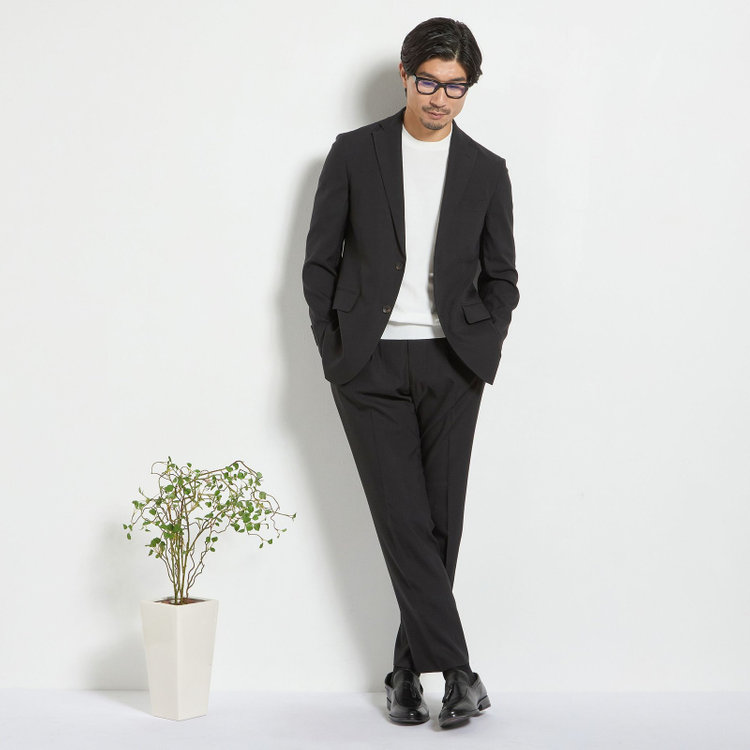 ＪＰ コンフォート 【JOHN PEARSE comfort】【春夏】2釦シングルスーツ 1タック/ブラック×チェック/ウエストシャーリング/COOL MAX/※パンツ裾上げ済み仕様 黒