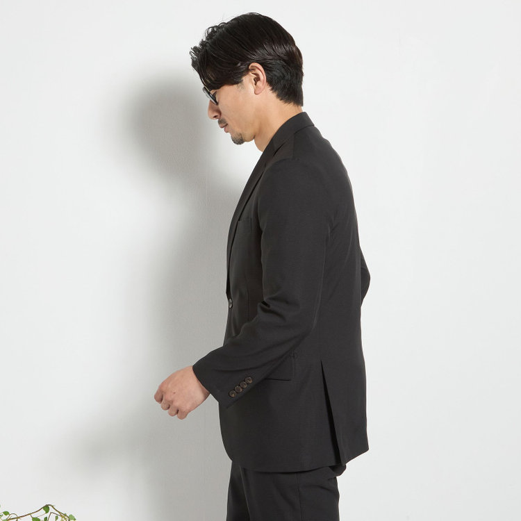 ＪＰ コンフォート 【JOHN PEARSE comfort】【春夏】2釦シングルスーツ 1タック/ブラック×チェック/ウエストシャーリング/COOL MAX/※パンツ裾上げ済み仕様 黒