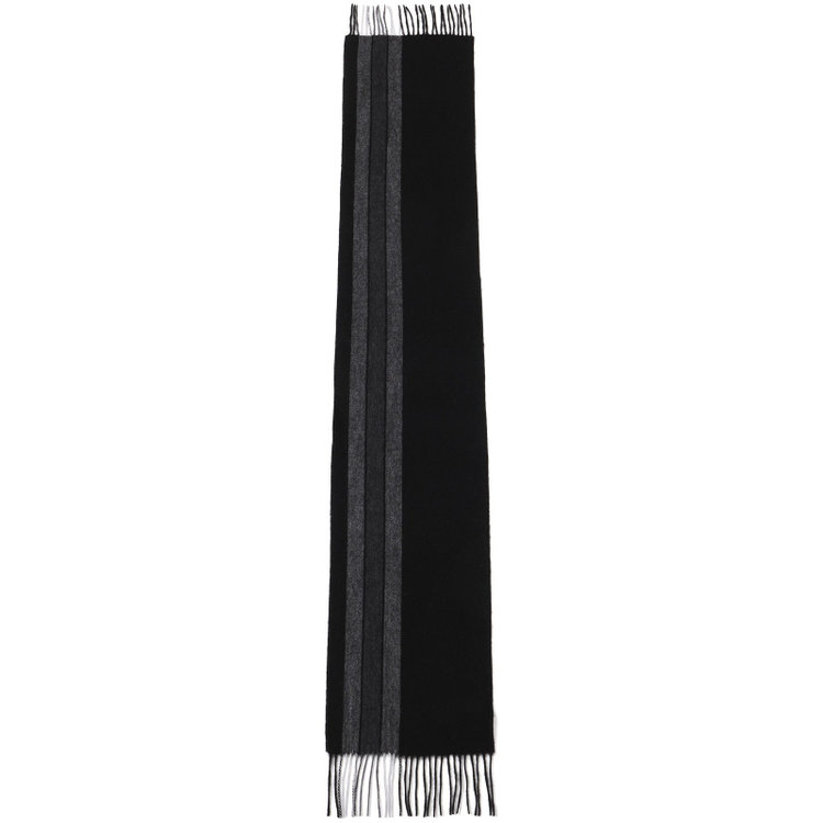 ソノタ（KONAKA用） ウールカシミヤマフラー/ブラック＆グレー×ストライプ/ウォシャブル/31cm×175cm 黒