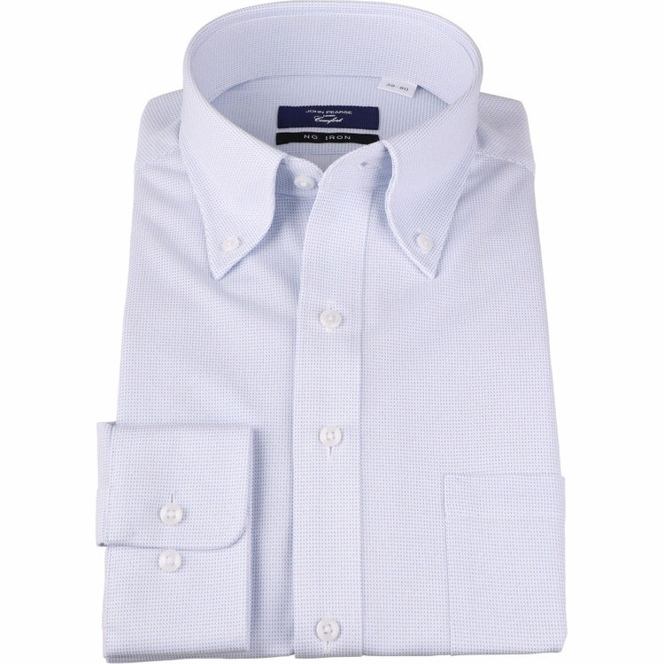 KONAKA　アウトレット 【WEB限定/OUTLET/汚れ・キズ等有】【JOHN PEARSE comfort navy】【ノーアイロン】ボタンダウンドレスワイシャツ/ホワイト×ブルー刺子柄/ULTRA MOVE/ニット素材 ブルー系(青)
