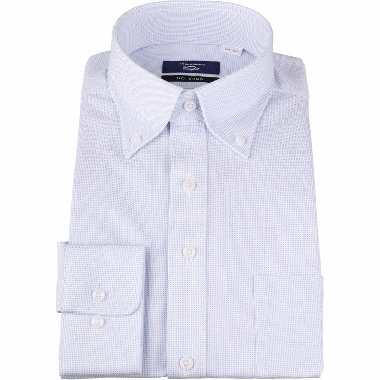 KONAKA　アウトレット 【WEB限定/OUTLET/汚れ・キズ等有】【JOHN PEARSE comfort navy】【ノーアイロン】ボタンダウンドレスワイシャツ/ホワイト×ブルー刺子柄/ULTRA MOVE/ニット素材 ブルー系(青)