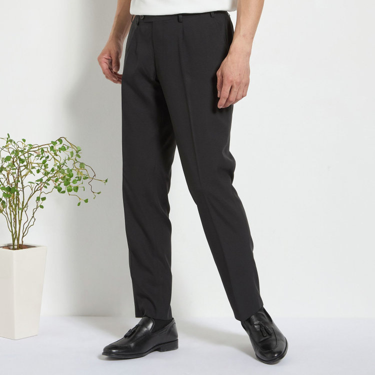 ＪＰ コンフォート 【JOHN PEARSE comfort】【春夏】2釦シングルスーツ 1タック/ブラック×チェック/ウエストシャーリング/COOL MAX/※パンツ裾上げ済み仕様 黒