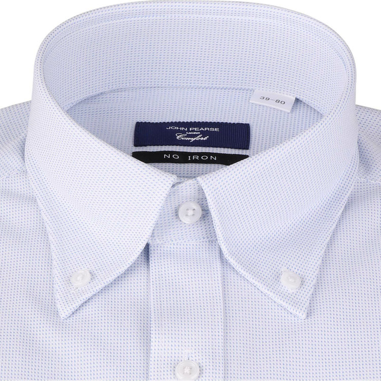 KONAKA　アウトレット 【WEB限定/OUTLET/汚れ・キズ等有】【JOHN PEARSE comfort navy】【ノーアイロン】ボタンダウンドレスワイシャツ/ホワイト×ブルー刺子柄/ULTRA MOVE/ニット素材 ブルー系(青)
