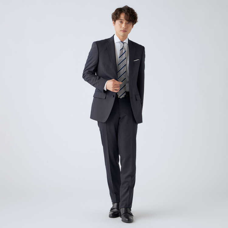 ＪＰセレクトライン 【JOHN PEARSE Black SELECT LINE】【春夏】2釦シングルスーツ/ネイビー×シャドーストライプ/SHOWER CLEAN/※裾上げ必要 紺中間
