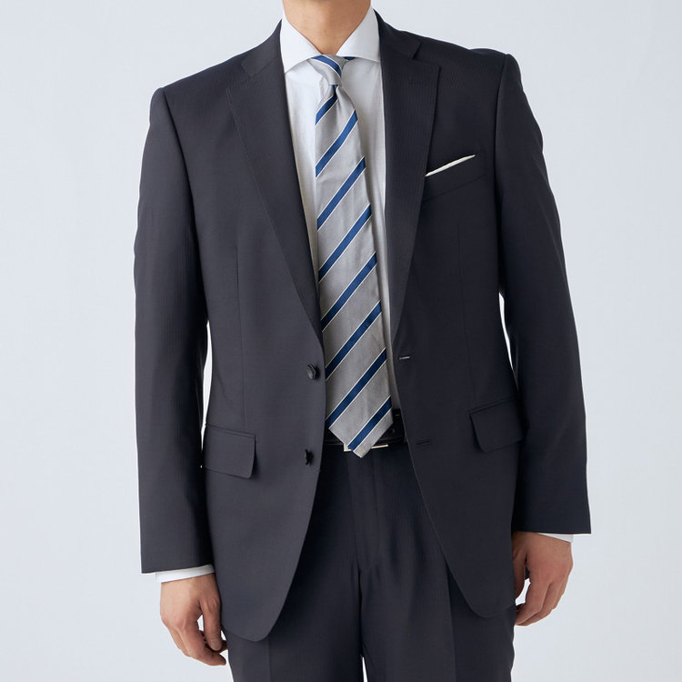 ＪＰセレクトライン 【JOHN PEARSE Black SELECT LINE】【春夏】2釦シングルスーツ/ネイビー×シャドーストライプ/SHOWER CLEAN/※裾上げ必要 紺中間