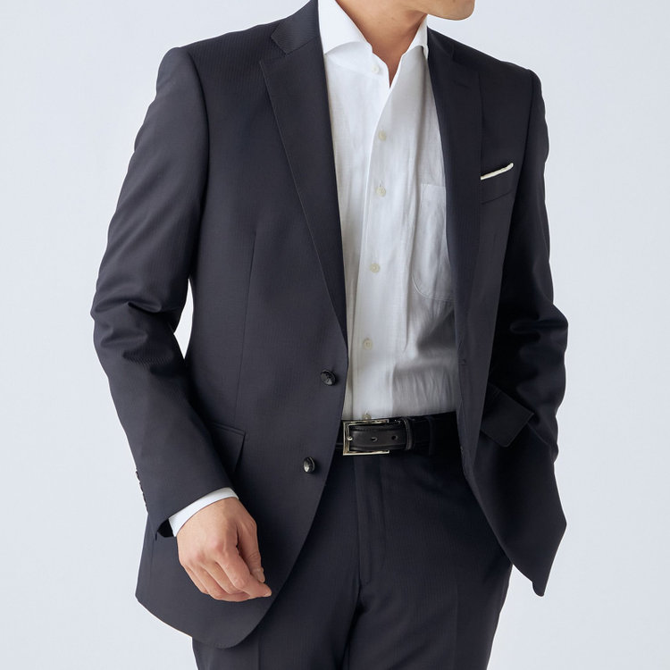 ＪＰセレクトライン 【JOHN PEARSE Black SELECT LINE】【春夏】2釦シングルスーツ/ネイビー×シャドーストライプ/SHOWER CLEAN/※裾上げ必要 紺中間