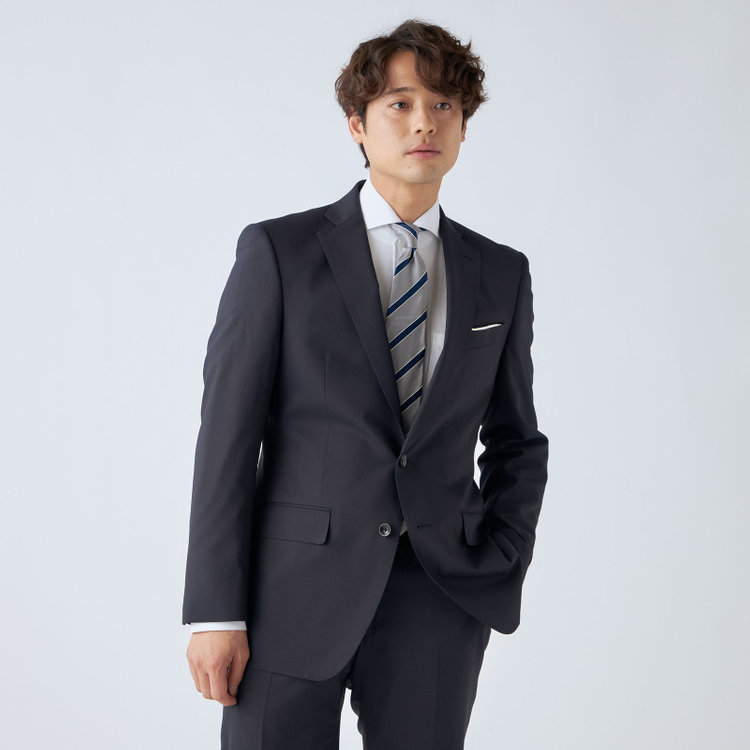 ＪＰセレクトライン 【JOHN PEARSE Black SELECT LINE】【春夏】2釦シングルスーツ/ネイビー×シャドーストライプ/SHOWER CLEAN/※裾上げ必要 紺中間