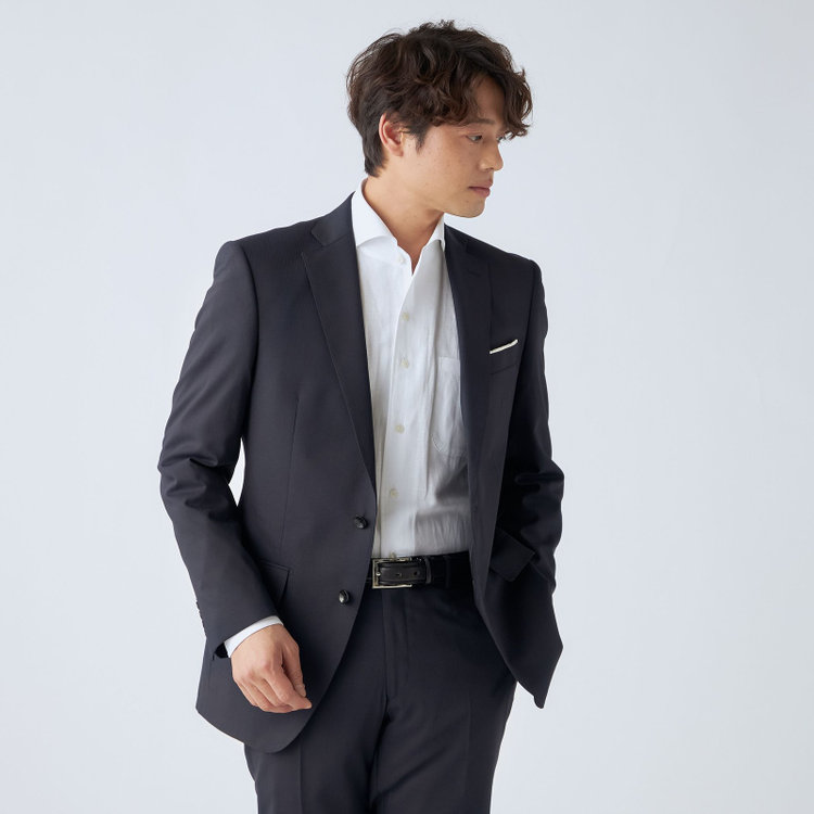 ＪＰセレクトライン 【JOHN PEARSE Black SELECT LINE】【春夏】2釦シングルスーツ/ネイビー×シャドーストライプ/SHOWER CLEAN/※裾上げ必要 紺中間