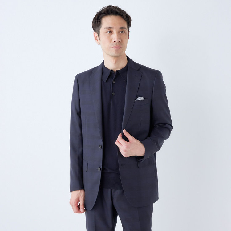 【KANSAIMAN collection】【春夏】Real navy collection / ネイビー×チェック/ 2釦ワンタック/ シャワークリーン/ シロセット ※裾直し必要