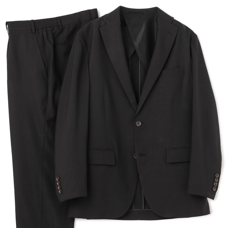 ＪＰ コンフォート 【JOHN PEARSE comfort】【春夏】2釦シングルスーツ 1タック/ブラック×チェック/ウエストシャーリング/COOL MAX/※パンツ裾上げ済み仕様 黒