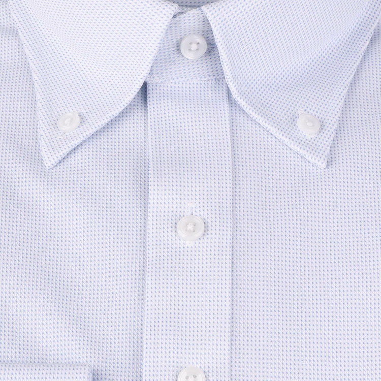 KONAKA　アウトレット 【WEB限定/OUTLET/汚れ・キズ等有】【JOHN PEARSE comfort navy】【ノーアイロン】ボタンダウンドレスワイシャツ/ホワイト×ブルー刺子柄/ULTRA MOVE/ニット素材 ブルー系(青)