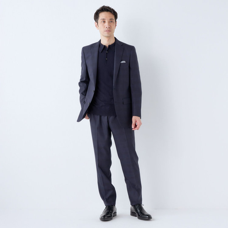 ＫＡＮＳＡＩＭＡＮ 【KANSAIMAN collection】【春夏】Real navy collection / ネイビー×チェック/ 2釦ワンタック/ シャワークリーン/ シロセット ※裾直し必要 紺中間