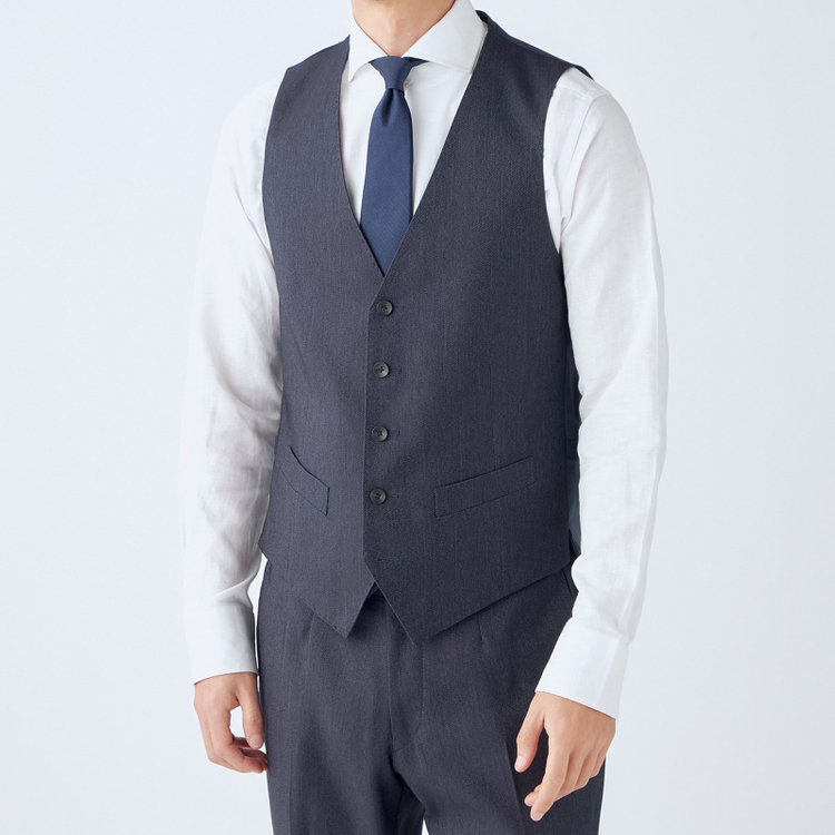 ＪＰ コンフォート 【JOHN PEARSE comfort】【年間】2釦シングルスリーピーススーツ ショートタック/ネイビー/ウエストシャーリング仕様/「ULTRA MOVE」ストレッチ・ウォッシャブル/※裾上げ必要 青中間