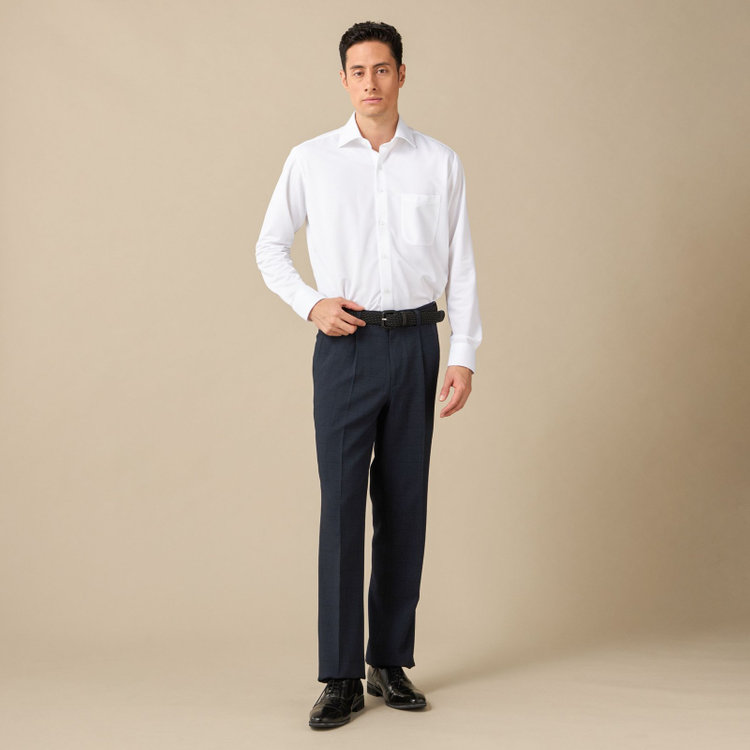 ジョンピアース 【JOHN PEARSE White】【秋冬】1タックパンツ/ネイビー×チェック / ウォッシャブル/※裾上げ必要 紺濃色