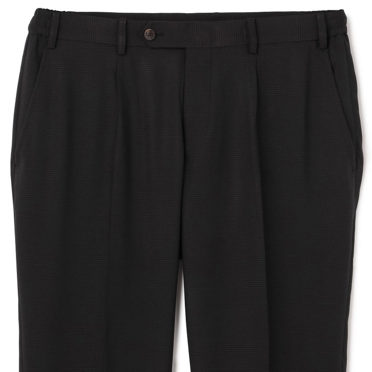 ＪＰ コンフォート 【JOHN PEARSE comfort】【春夏】2釦シングルスーツ 1タック/ブラック×チェック/ウエストシャーリング/COOL MAX/※パンツ裾上げ済み仕様 黒