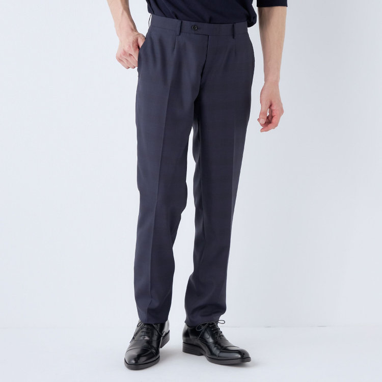 ＫＡＮＳＡＩＭＡＮ 【KANSAIMAN collection】【春夏】Real navy collection / ネイビー×チェック/ 2釦ワンタック/ シャワークリーン/ シロセット ※裾直し必要 紺中間
