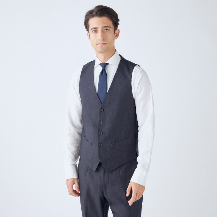 ＪＰ コンフォート 【JOHN PEARSE comfort】【年間】2釦シングルスリーピーススーツ ショートタック/ネイビー/ウエストシャーリング仕様/「ULTRA MOVE」ストレッチ・ウォッシャブル/※裾上げ必要 青中間