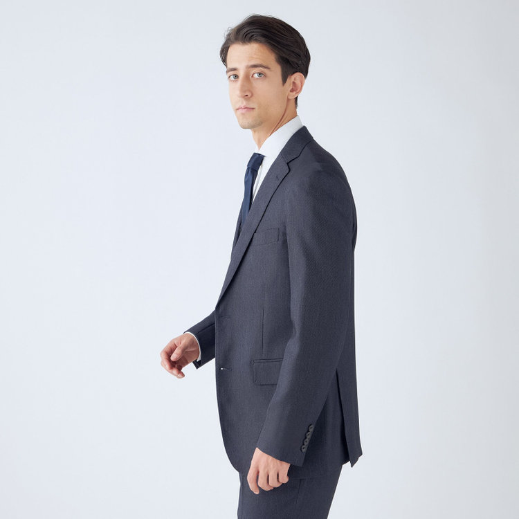 ＪＰ コンフォート 【JOHN PEARSE comfort】【年間】2釦シングルスリーピーススーツ ショートタック/ネイビー/ウエストシャーリング仕様/「ULTRA MOVE」ストレッチ・ウォッシャブル/※裾上げ必要 青中間