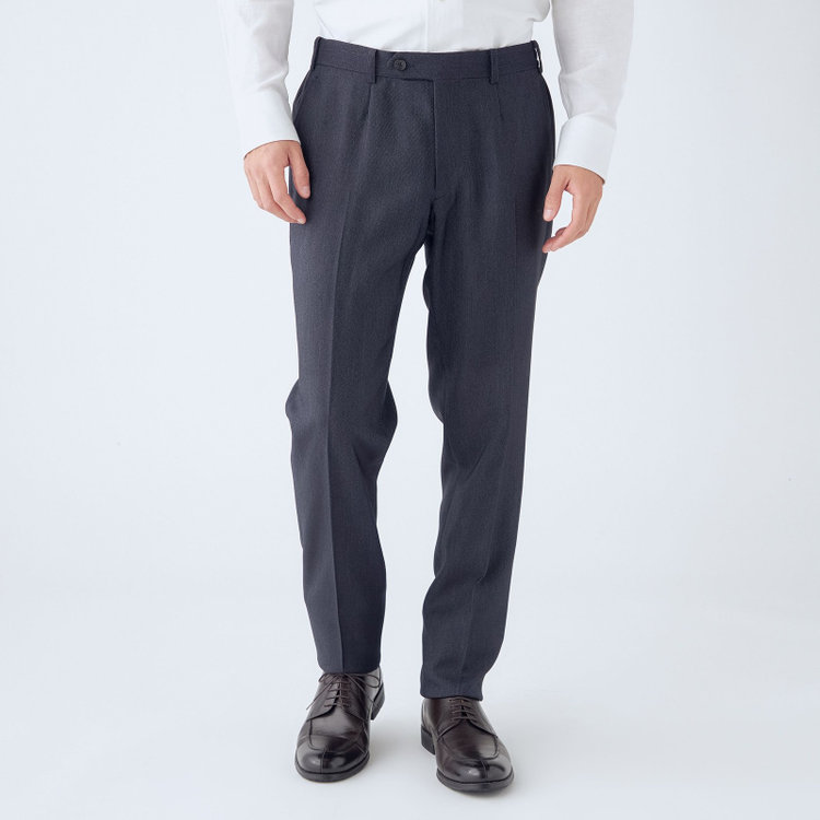 ＪＰ コンフォート 【JOHN PEARSE comfort】【年間】2釦シングルスリーピーススーツ ショートタック/ネイビー/ウエストシャーリング仕様/「ULTRA MOVE」ストレッチ・ウォッシャブル/※裾上げ必要 青中間