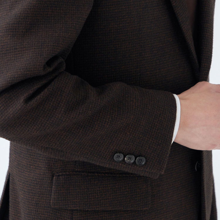 ドナートヴィンチ 【Donato Vinci Italy】【秋冬】ウール2釦シングルジャケット/ブラウン&ブラック×ハウンドトゥース/本水牛釦/Premium Quality JAPAN BISHU 茶濃色