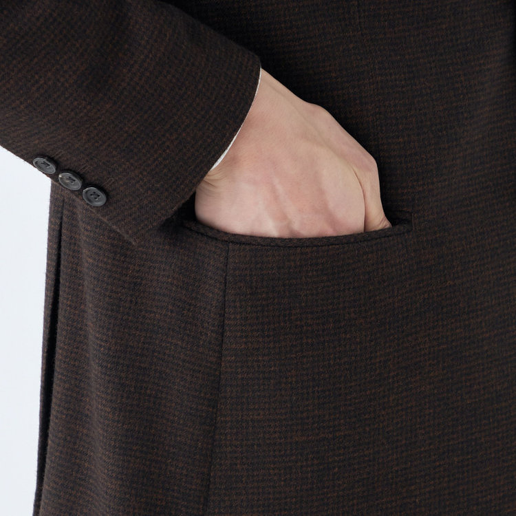ドナートヴィンチ 【Donato Vinci Italy】【秋冬】ウール2釦シングルジャケット/ブラウン&ブラック×ハウンドトゥース/本水牛釦/Premium Quality JAPAN BISHU 茶濃色