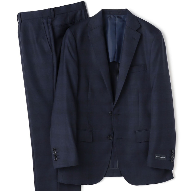 ＫＡＮＳＡＩＭＡＮ 【KANSAIMAN collection】【春夏】Real navy collection / ネイビー×チェック/ 2釦ワンタック/ シャワークリーン/ シロセット ※裾直し必要 紺中間