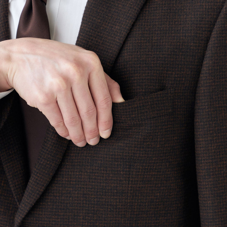 ドナートヴィンチ 【Donato Vinci Italy】【秋冬】ウール2釦シングルジャケット/ブラウン&ブラック×ハウンドトゥース/本水牛釦/Premium Quality JAPAN BISHU 茶濃色