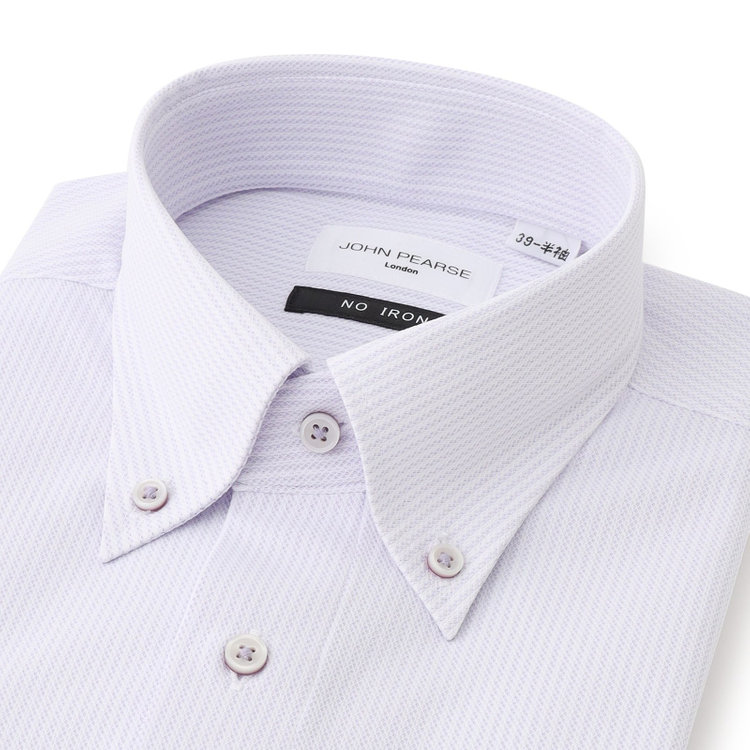 ジョンピアース 【半袖】【JOHN PEARSE White】【ノーアイロン】ボタンダウンドレスワイシャツ/ラベンダー×ドビーストライプ/ULTRA MOVE/ニット素材 紫中間