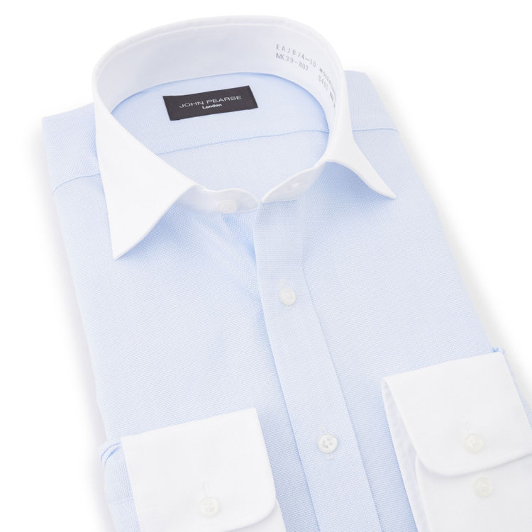 ジョンピアースブラック 【JOHN PEARSE Black】【形態安定】クレリックワイドカラーワイシャツ/襟袖：ホワイト+ブルードビー 青淡色