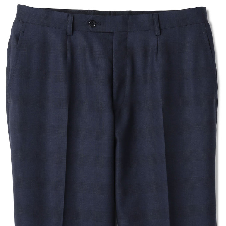ＫＡＮＳＡＩＭＡＮ 【KANSAIMAN collection】【春夏】Real navy collection / ネイビー×チェック/ 2釦ワンタック/ シャワークリーン/ シロセット ※裾直し必要 紺中間
