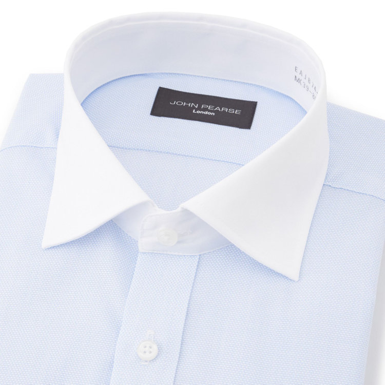ジョンピアースブラック 【JOHN PEARSE Black】【形態安定】クレリックワイドカラーワイシャツ/襟袖：ホワイト+ブルードビー 青淡色