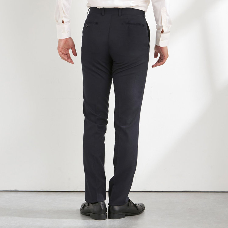 ハイスペックモーション 【HIGH SPEC MOTION】【年間】2釦シングルスーツ 0タック/ネイビー×シャドーストライプ/パンツウォシャブル/※裾上げ必要 紺濃色