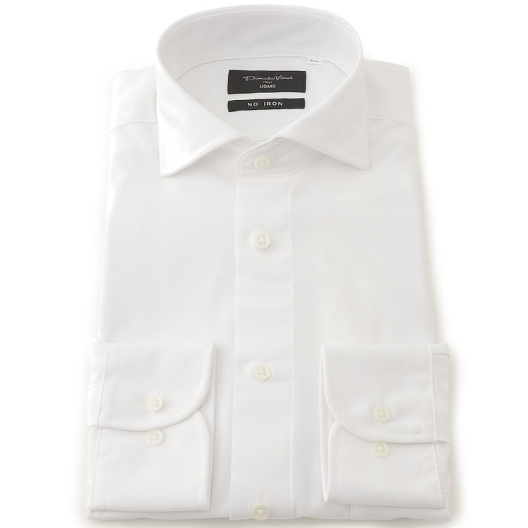 ドナートヴィンチウォモ 【Donato Vinci Italy Uomo】【ノーアイロン】ワイドカラードレスワイシャツ/ホワイト×ドビーツイル/ULTRA MOVE/ニット素材 白