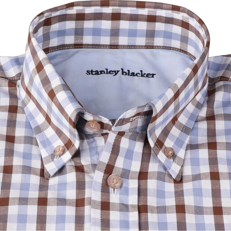 スタンリーブラッカ 【stanley blacker】【長袖】ボタンダウンシャツ/ブルー＆ブラウン＆ホワイト×チェック ブラウン系(茶)