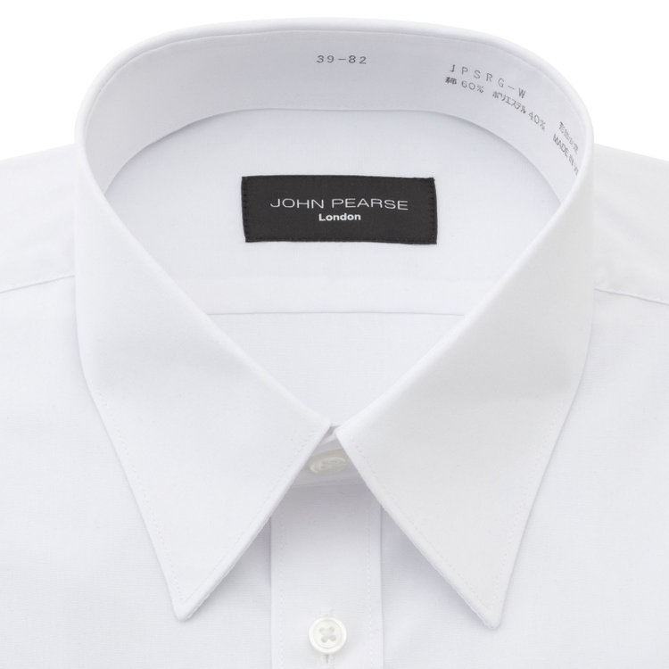 ジョンピアースブラック 【JOHN PEARSE Black】【SLIM】【形態安定】レギュラーカラードレスワイシャツ/ホワイト×ブロード 白