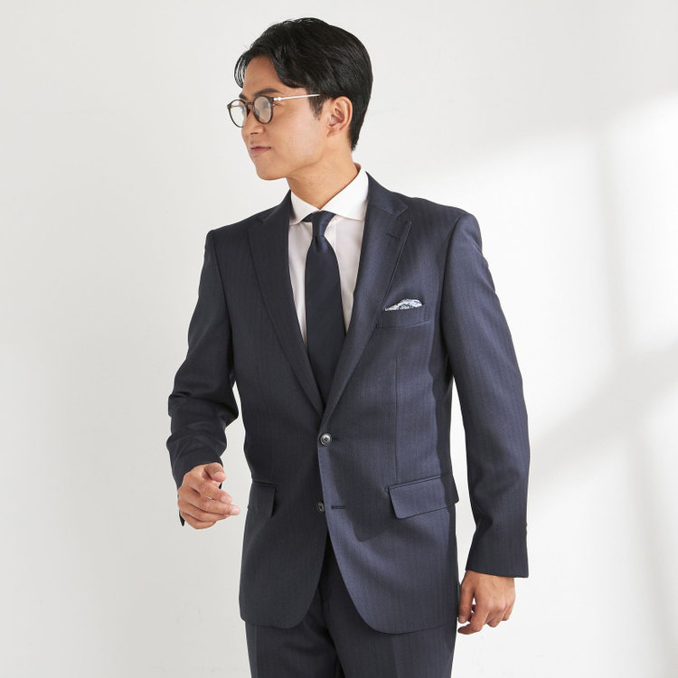 ＫＡＮＳＡＩＭＡＮ 【KANSAIMAN collection】【秋冬】2釦シングルスーツ ショートタック/ネイビー×ストライプ/REAL NAVY COLLECTION/NEW ZEALAND WOOL SHOWER CLEAN/SustainaBee Wool 紺中間