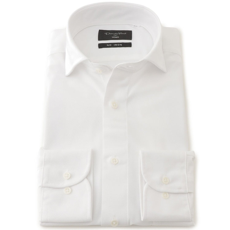ドナートヴィンチウォモ 【Donato Vinci Italy Uomo】【ノーアイロン】ワイドカラードレスワイシャツ/ホワイト×ドビーツイル/ULTRA MOVE/ニット素材 白