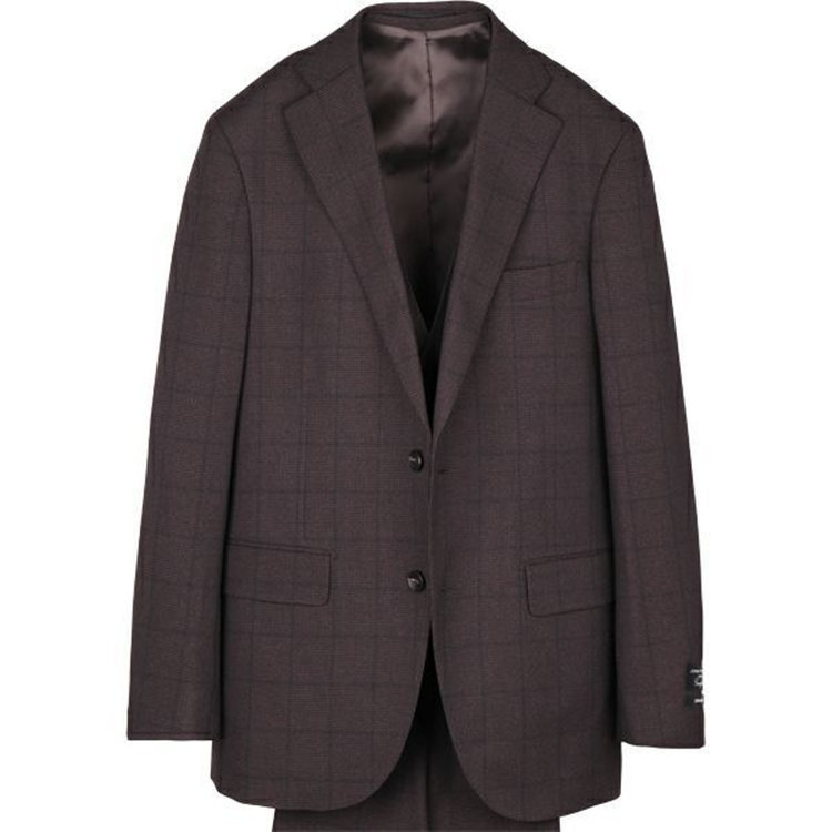 ＪＰ コンフォート 【JOHN PEARSE comfort】【秋冬】2釦シングルスリーピーススーツ ショートタック/ブラウン×チェック/ULTRA MOVE ブラウン系(茶)