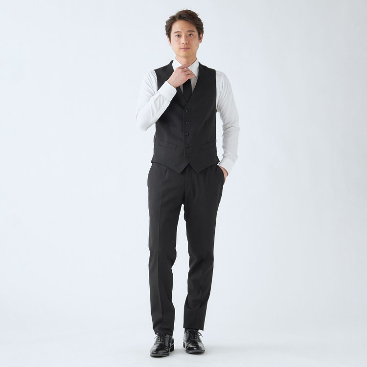 ＪＰ コンフォート 【JOHN PEARSE comfort】【年間】7WAY コーディネイトパンツ付き/2釦シングルスリーピーススーツ ショートタック/ブラック×ツイル+グレーパンツ/ULTRA MOVE/ウエストシャーリング/ウォッシャブル/ストレッチ/※裾上げ必要 黒