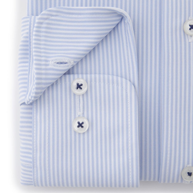 ＪＰコンフォート ネイビー 【JOHN PEARSE comfort navy】ボタンダウンカラーワイシャツ/ブルー×ストライプ/ULTRA MOVE「ニット素材」「ノーアイロン」「ストレッチ」「高通気性」 青淡色