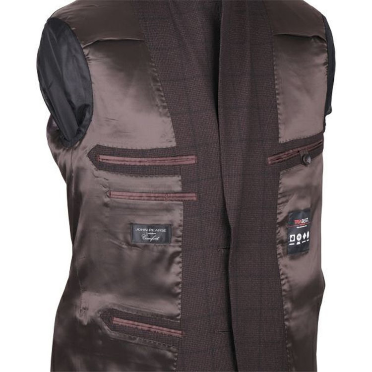 ＪＰ コンフォート 【JOHN PEARSE comfort】【秋冬】2釦シングルスリーピーススーツ ショートタック/ブラウン×チェック/ULTRA MOVE ブラウン系(茶)