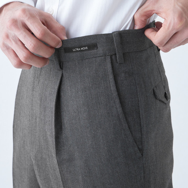 ジョンピアース 【JOHN PEARSE White】【秋冬】ウール高機能ポリエステル 1タックスラックス/グレー×シャドーストライプ/ウエストムーブ仕様/ULTRA MOVE//裾上げ必要 グレー中間