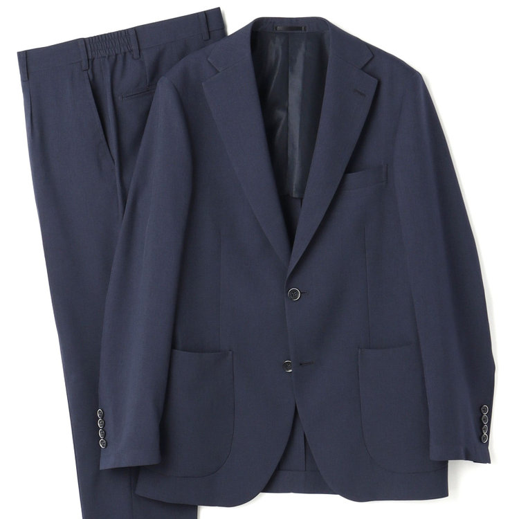 ＪＰ コンフォート 【JOHN PEARSE comfort】【春夏】2釦シングルスーツ ショートタック/ネイビー/パッチポケット/ウエストシャーリング仕様/※パンツ裾上げ済み仕様 紺濃色