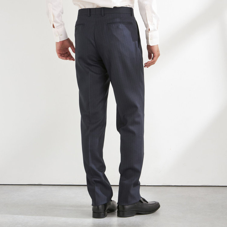 ＫＡＮＳＡＩＭＡＮ 【KANSAIMAN collection】【秋冬】2釦シングルスーツ ショートタック/ネイビー×ストライプ/REAL NAVY COLLECTION/NEW ZEALAND WOOL SHOWER CLEAN/SustainaBee Wool 紺中間