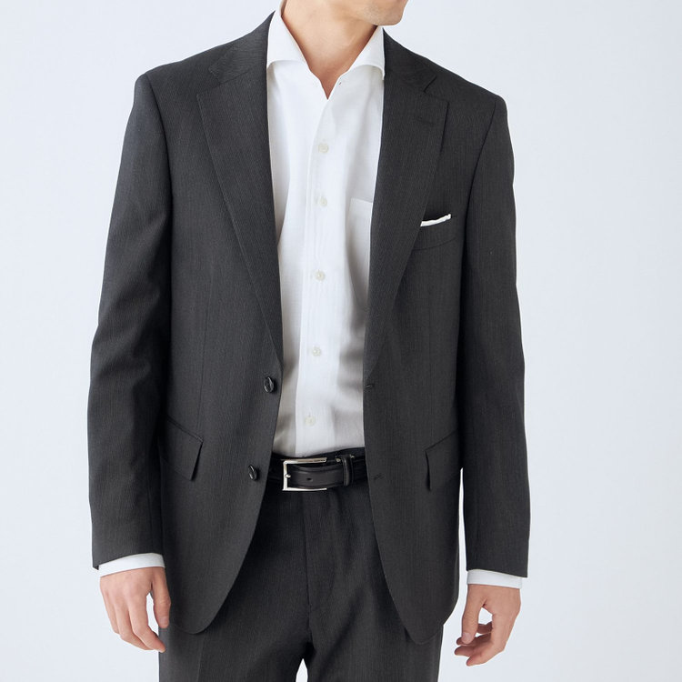 ＫＡＮＳＡＩＭＡＮ 【KANSAIMAN collection】【秋冬】2釦シングルスーツ ショートタック/グレー×ストライプ/SHOWER CLEAN/※裾上げ必要 グレー濃色